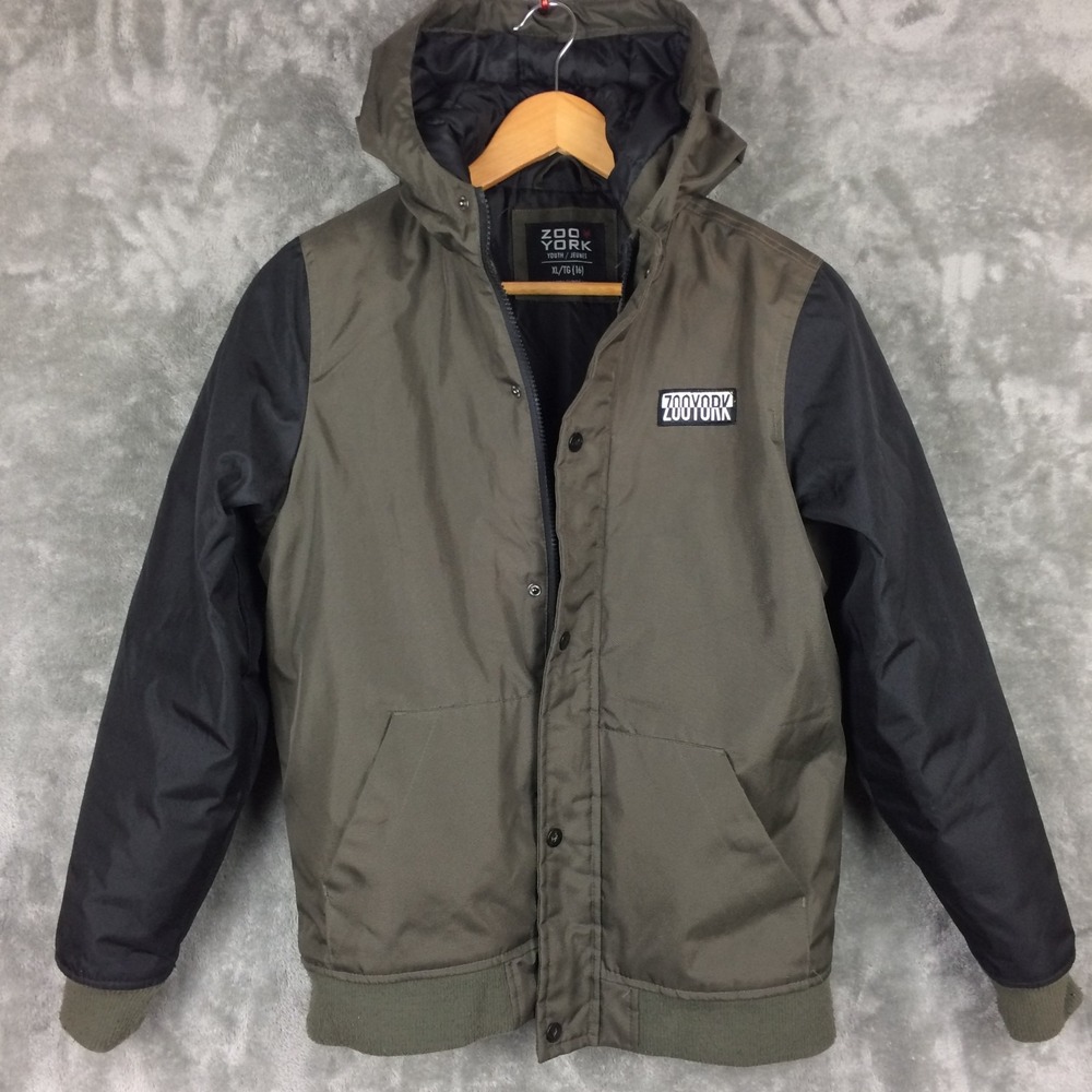Zoo York Winter Jacket Youth Boys XL 16‎ Green Hooded Full Zip